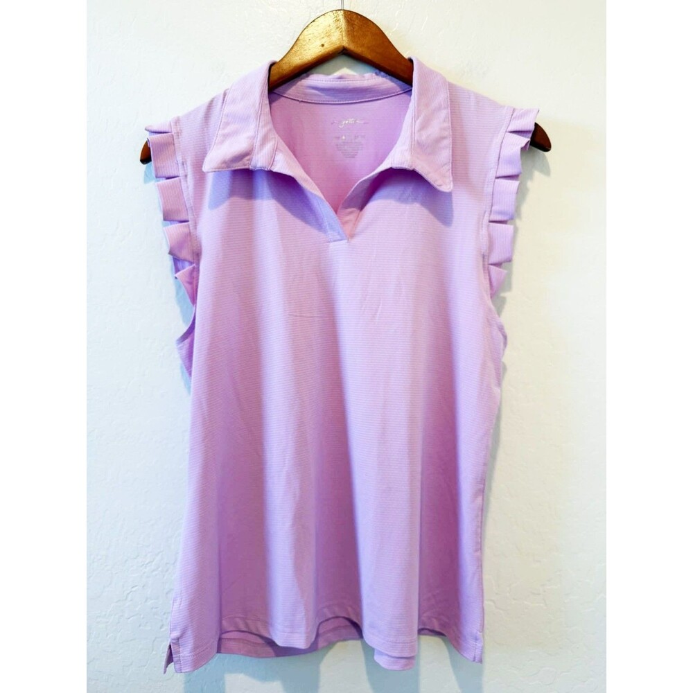 NEW Gottex Large Golf Shirt Top Lavender Ruffle Stretch Tennis Pickleball Sport